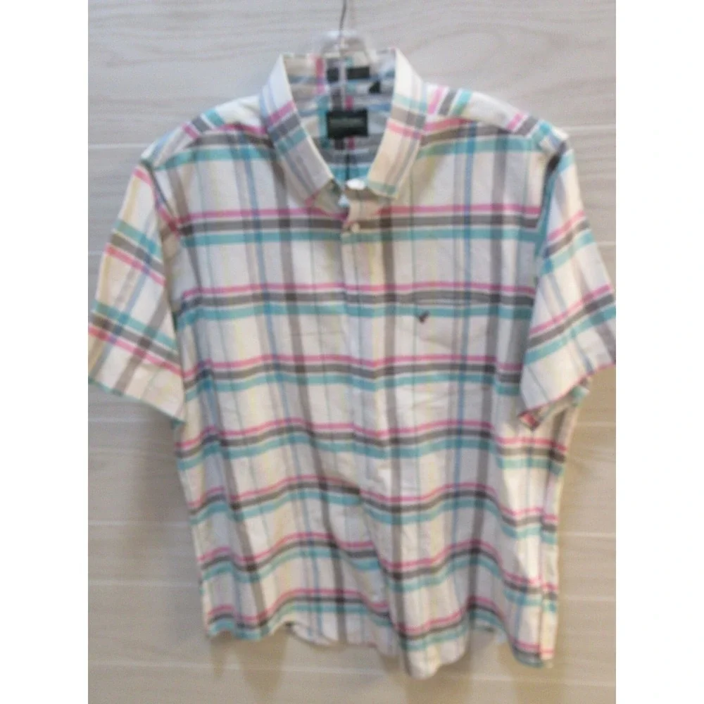 Vintage Flying Scotsman XL Made USA Short Sleeve Button Shirt plaid pink green - Picture 10 of 10